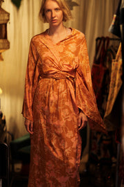 PINA SILK KIMONO ORANGE FLOWER - sustainably made MOMO NEW YORK sustainable clothing, handmade slow fashion
