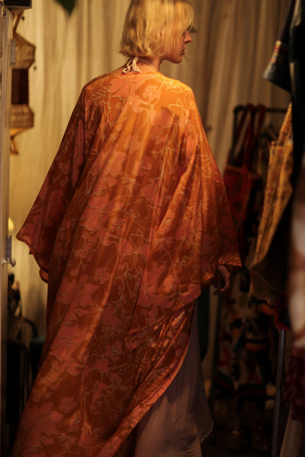 PINA SILK KIMONO ORANGE FLOWER - sustainably made MOMO NEW YORK sustainable clothing, handmade slow fashion