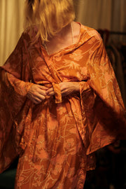 PINA SILK KIMONO ORANGE FLOWER - sustainably made MOMO NEW YORK sustainable clothing, handmade slow fashion
