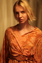 PINA SILK KIMONO ORANGE FLOWER - sustainably made MOMO NEW YORK sustainable clothing, handmade slow fashion