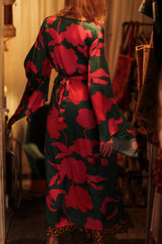 PINA SILK KIMONO PINK VINES - sustainably made MOMO NEW YORK sustainable clothing, handmade slow fashion