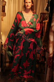 PINA SILK KIMONO PINK VINES - sustainably made MOMO NEW YORK sustainable clothing, handmade slow fashion