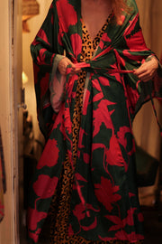 PINA SILK KIMONO PINK VINES - sustainably made MOMO NEW YORK sustainable clothing, handmade slow fashion