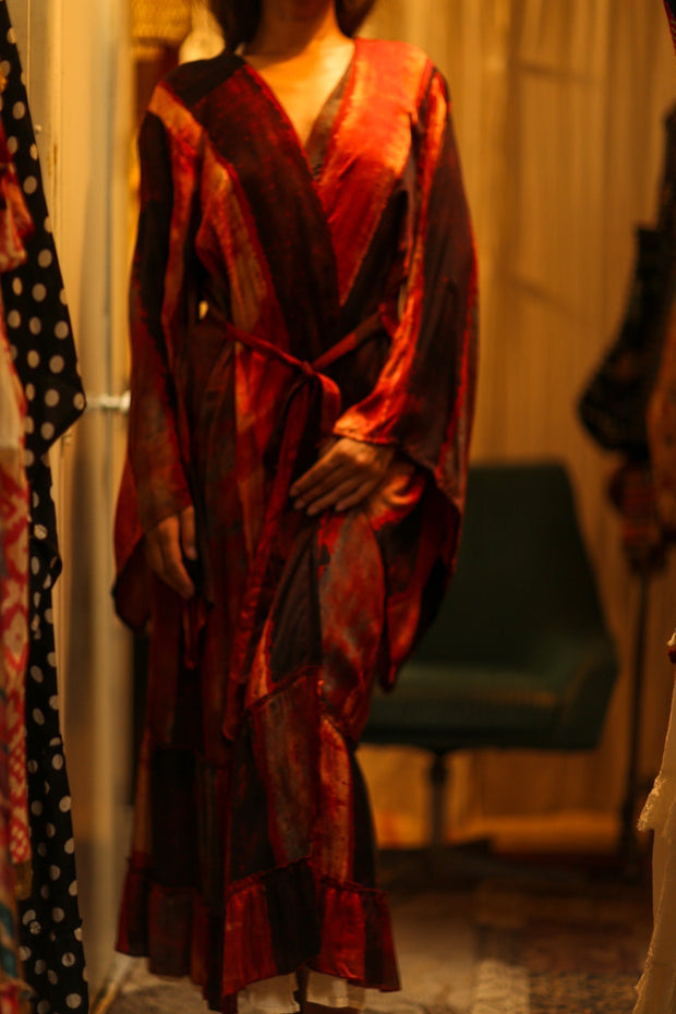 PINA SILK KIMONO POPPY RED - sustainably made MOMO NEW YORK sustainable clothing, dress slow fashion