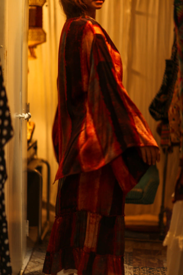 PINA SILK KIMONO POPPY RED - sustainably made MOMO NEW YORK sustainable clothing, dress slow fashion