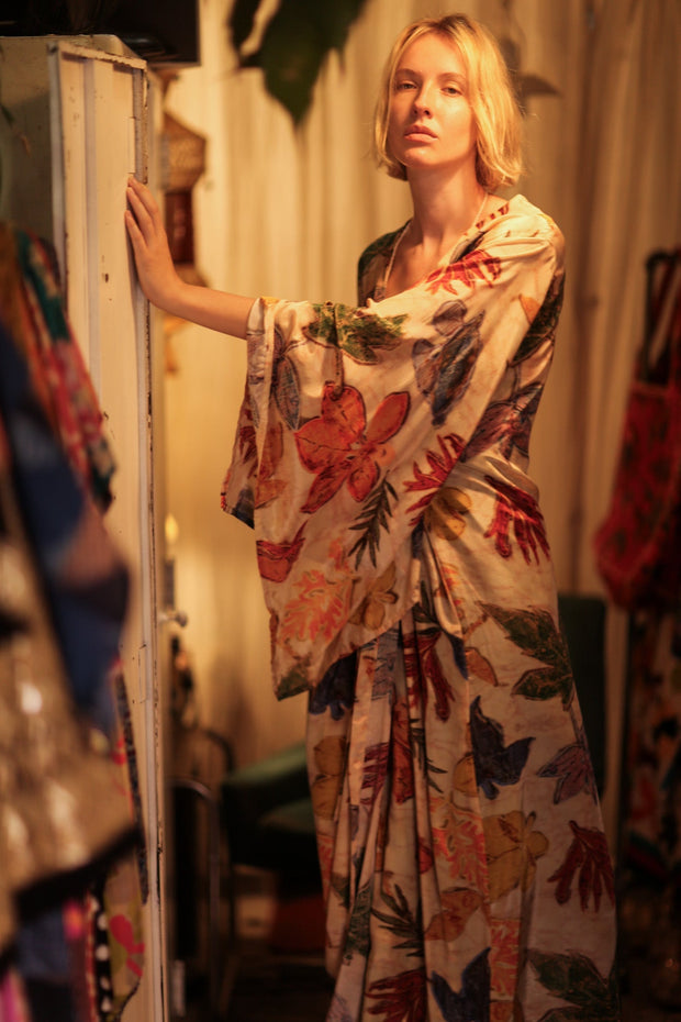 PINA SILK KIMONO PRESSED FLOWERS - sustainably made MOMO NEW YORK sustainable clothing, handmade slow fashion