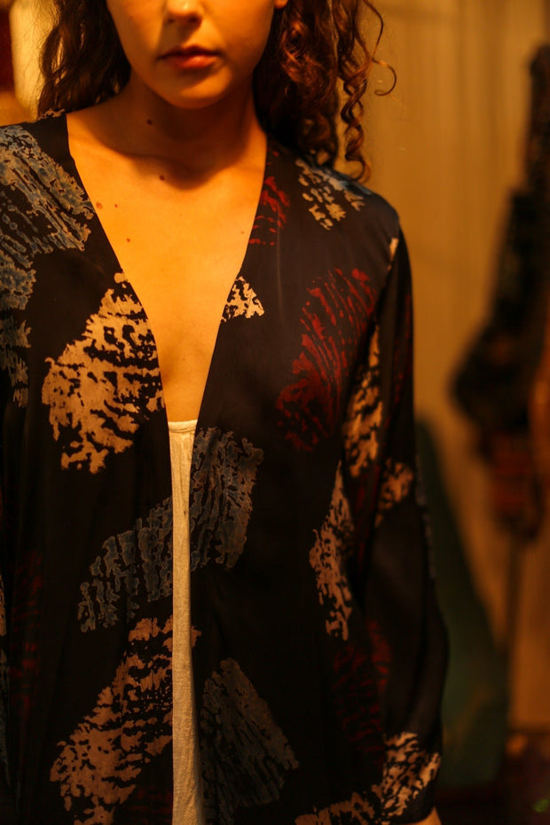 PINA SILK KIMONO RED AND BLUE ARTIST - sustainably made MOMO NEW YORK sustainable clothing, dress slow fashion
