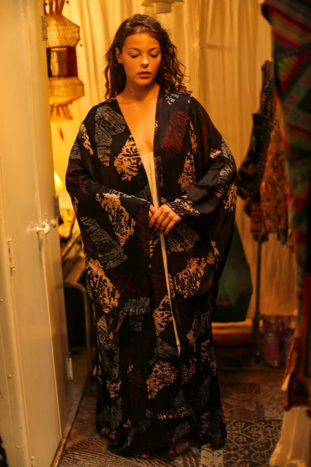 PINA SILK KIMONO RED AND BLUE ARTIST - sustainably made MOMO NEW YORK sustainable clothing, dress slow fashion