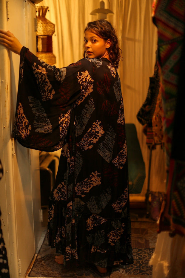 PINA SILK KIMONO RED AND BLUE ARTIST - sustainably made MOMO NEW YORK sustainable clothing, dress slow fashion