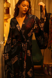 PINA SILK KIMONO RED AND BLUE ARTIST - sustainably made MOMO NEW YORK sustainable clothing, dress slow fashion