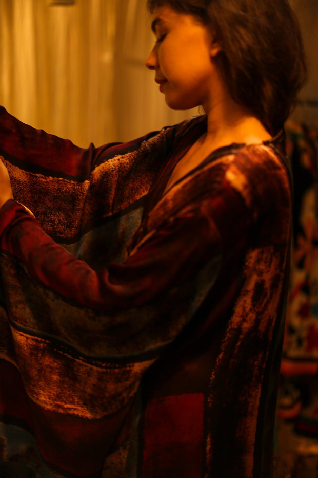 PINA SILK KIMONO RED AND BLUE STRIPE - sustainably made MOMO NEW YORK sustainable clothing, dress slow fashion