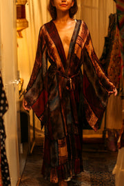 PINA SILK KIMONO RED AND BLUE STRIPE - sustainably made MOMO NEW YORK sustainable clothing, dress slow fashion