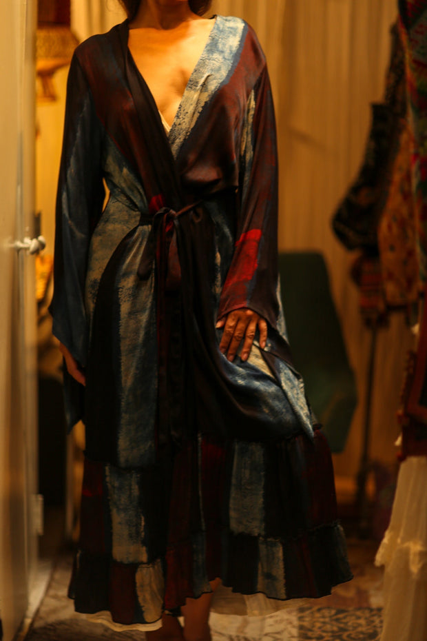 PINA SILK KIMONO RED AND BLUE STRIPE - sustainably made MOMO NEW YORK sustainable clothing, dress slow fashion