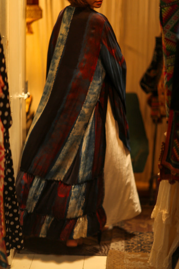 PINA SILK KIMONO RED AND BLUE STRIPE - sustainably made MOMO NEW YORK sustainable clothing, dress slow fashion