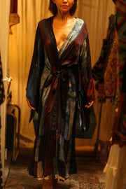 PINA SILK KIMONO RED AND BLUE STRIPE - sustainably made MOMO NEW YORK sustainable clothing, dress slow fashion
