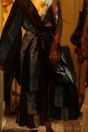 PINA SILK KIMONO RED AND BLUE STRIPE - sustainably made MOMO NEW YORK sustainable clothing, dress slow fashion