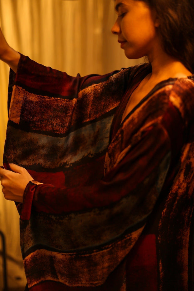 PINA SILK KIMONO RED AND BLUE STRIPE - sustainably made MOMO NEW YORK sustainable clothing, dress slow fashion