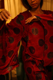 PINA SILK KIMONO RED CIRCLE - sustainably made MOMO NEW YORK sustainable clothing, dress slow fashion