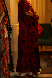 PINA SILK KIMONO RED CIRCLE - sustainably made MOMO NEW YORK sustainable clothing, dress slow fashion