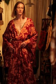 PINA SILK KIMONO RED FLOWER - sustainably made MOMO NEW YORK sustainable clothing, handmade slow fashion