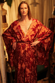 PINA SILK KIMONO RED FLOWER - sustainably made MOMO NEW YORK sustainable clothing, handmade slow fashion