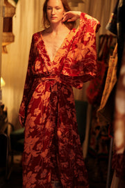 PINA SILK KIMONO RED FLOWER - sustainably made MOMO NEW YORK sustainable clothing, handmade slow fashion
