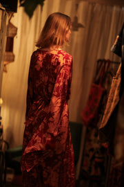 PINA SILK KIMONO RED FLOWER - sustainably made MOMO NEW YORK sustainable clothing, handmade slow fashion