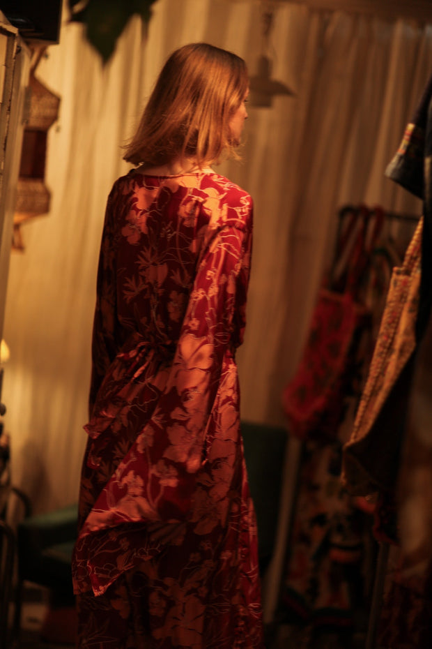 PINA SILK KIMONO RED FLOWER - sustainably made MOMO NEW YORK sustainable clothing, handmade slow fashion