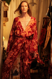 PINA SILK KIMONO RED FLOWER - sustainably made MOMO NEW YORK sustainable clothing, handmade slow fashion