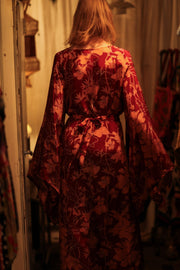 PINA SILK KIMONO RED FLOWER - sustainably made MOMO NEW YORK sustainable clothing, handmade slow fashion