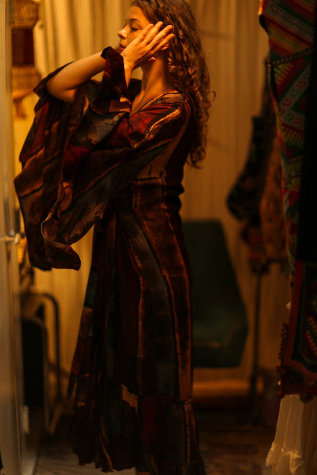 PINA SILK KIMONO RED STRIPE - sustainably made MOMO NEW YORK sustainable clothing, dress slow fashion