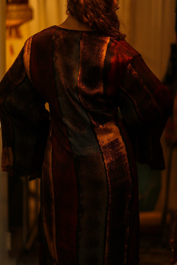 PINA SILK KIMONO RED STRIPE - sustainably made MOMO NEW YORK sustainable clothing, dress slow fashion