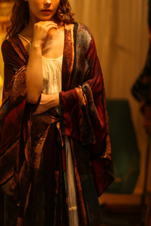 PINA SILK KIMONO RED STRIPE - sustainably made MOMO NEW YORK sustainable clothing, dress slow fashion