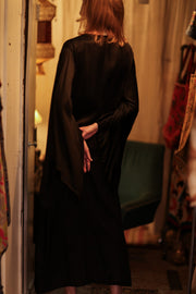 PINA SILK KIMONO SOLID BLACK - sustainably made MOMO NEW YORK sustainable clothing, handmade slow fashion