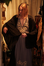 PINA SILK KIMONO SOLID BLACK - sustainably made MOMO NEW YORK sustainable clothing, handmade slow fashion