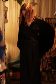 PINA SILK KIMONO SOLID BLACK - sustainably made MOMO NEW YORK sustainable clothing, handmade slow fashion