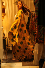 PINA SILK KIMONO YELLOW CIRCLE - sustainably made MOMO NEW YORK sustainable clothing, dress slow fashion