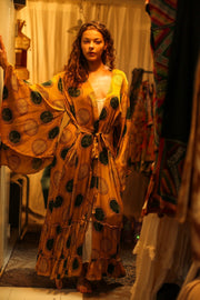 PINA SILK KIMONO YELLOW CIRCLE - sustainably made MOMO NEW YORK sustainable clothing, dress slow fashion