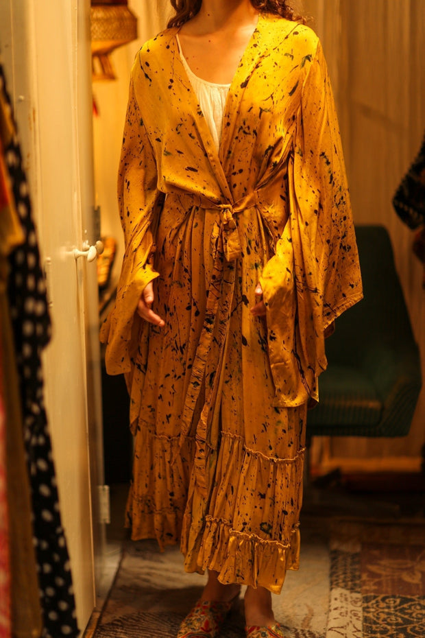 PINA SILK KIMONO YELLOW POLLOCK - sustainably made MOMO NEW YORK sustainable clothing, dress slow fashion