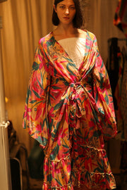 PINK JUNGLE SILK KIMONO PINA - sustainably made MOMO NEW YORK sustainable clothing, kimono slow fashion