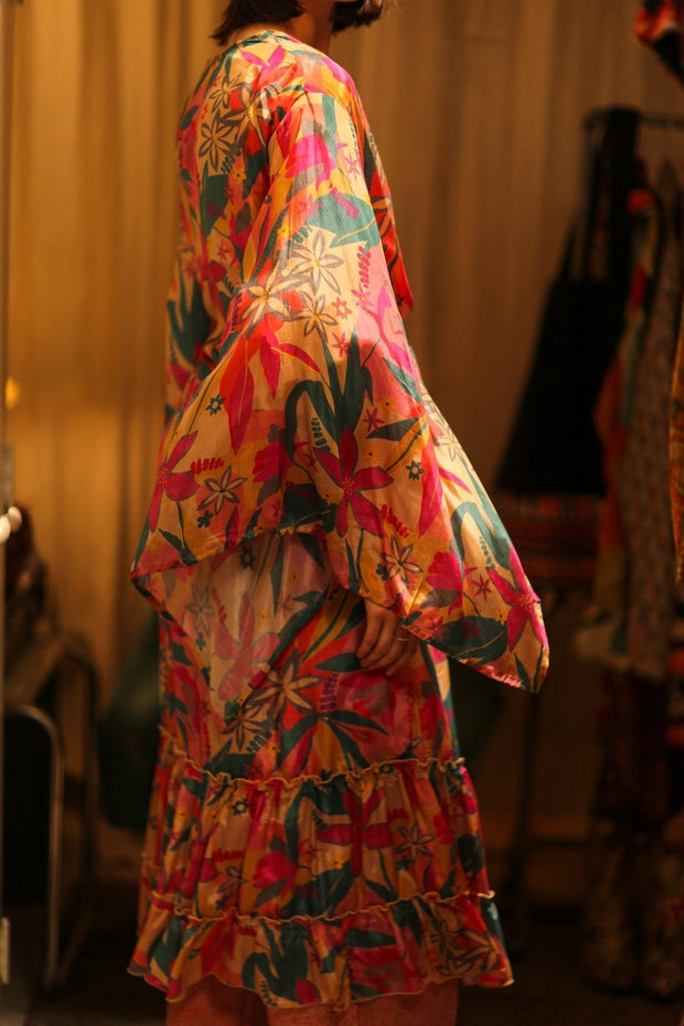 PINK JUNGLE SILK KIMONO PINA - sustainably made MOMO NEW YORK sustainable clothing, kimono slow fashion