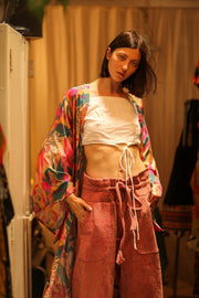 PINK JUNGLE SILK KIMONO PINA - sustainably made MOMO NEW YORK sustainable clothing, kimono slow fashion
