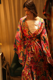 PINK JUNGLE SILK KIMONO PINA - sustainably made MOMO NEW YORK sustainable clothing, kimono slow fashion