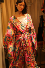 PINK JUNGLE SILK KIMONO PINA - sustainably made MOMO NEW YORK sustainable clothing, kimono slow fashion
