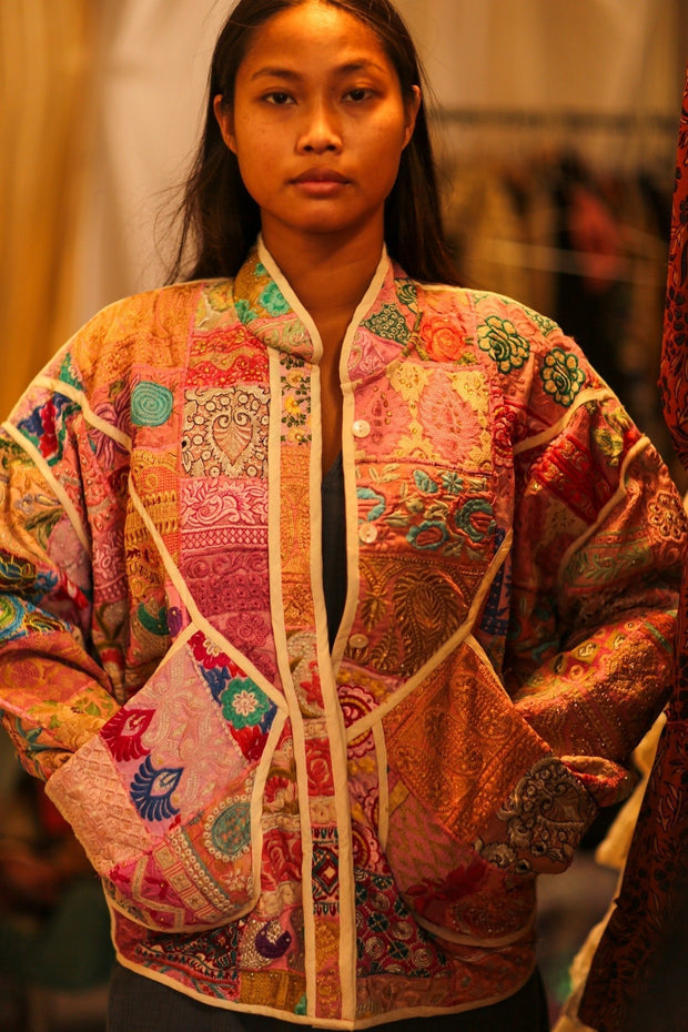 PINK PATCHWORK JACKET FRINA - sustainably made MOMO NEW YORK sustainable clothing, bestseller slow fashion
