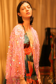 PINK SHORT SEQUIN GLITTER KIMONO JANINE - sustainably made MOMO NEW YORK sustainable clothing, kimono slow fashion