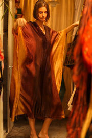 PLEATED SUNSET SILK KAFTAN - sustainably made MOMO NEW YORK sustainable clothing, dress slow fashion