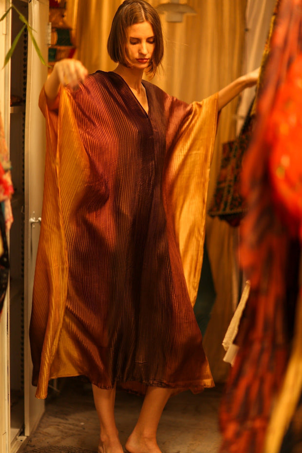 PLEATED SUNSET SILK KAFTAN - sustainably made MOMO NEW YORK sustainable clothing, dress slow fashion