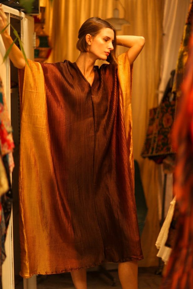 PLEATED SUNSET SILK KAFTAN - sustainably made MOMO NEW YORK sustainable clothing, dress slow fashion