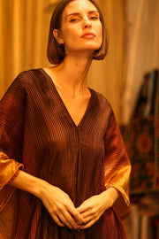 PLEATED SUNSET SILK KAFTAN - sustainably made MOMO NEW YORK sustainable clothing, dress slow fashion